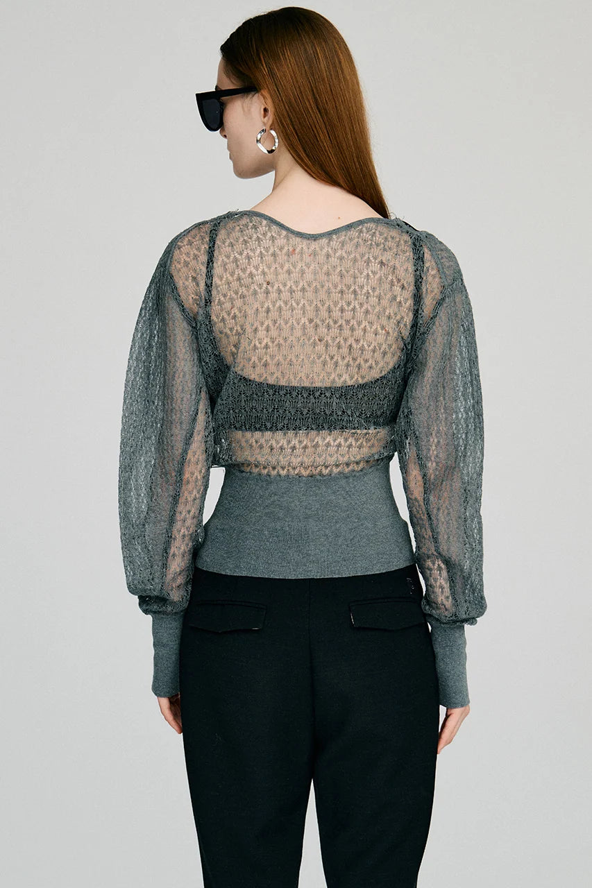 deep neck lace cardigan