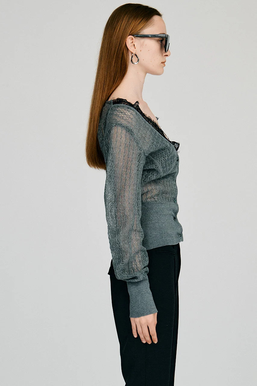 deep neck lace cardigan