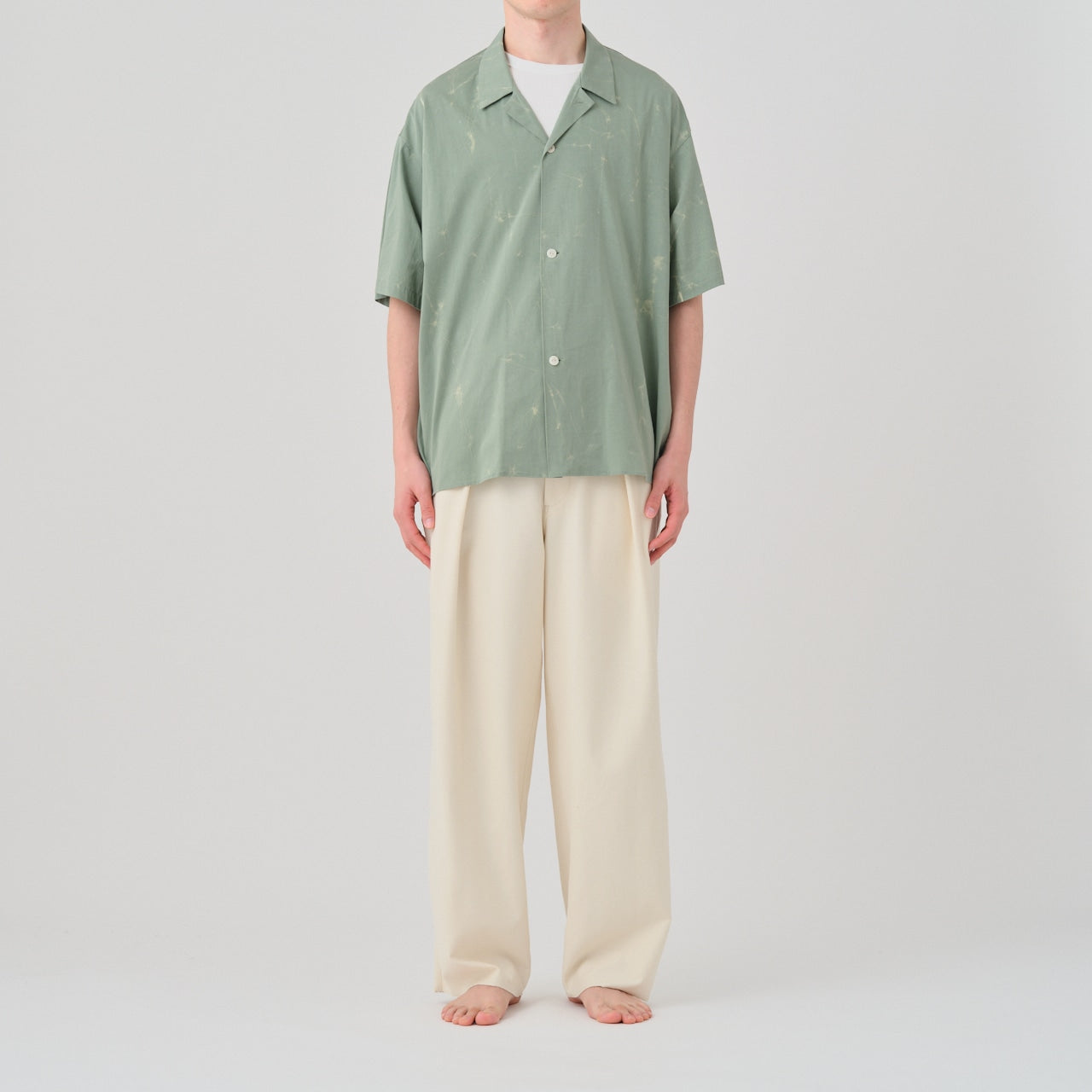 wax resist dye open collar half sleeve shirt