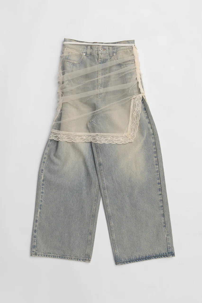 tulle skirt layered denim