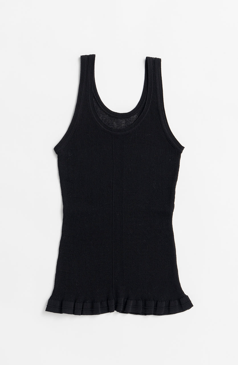 sheer rib frill hem knit tank
