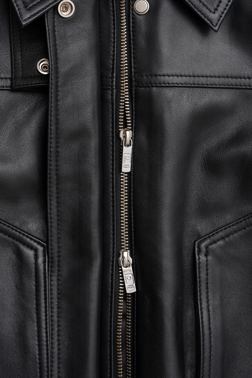 tuck pocket high-neck leather blouson