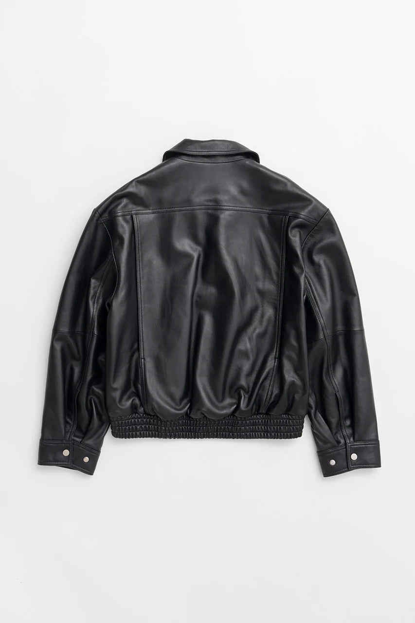 tuck pocket high-neck leather blouson