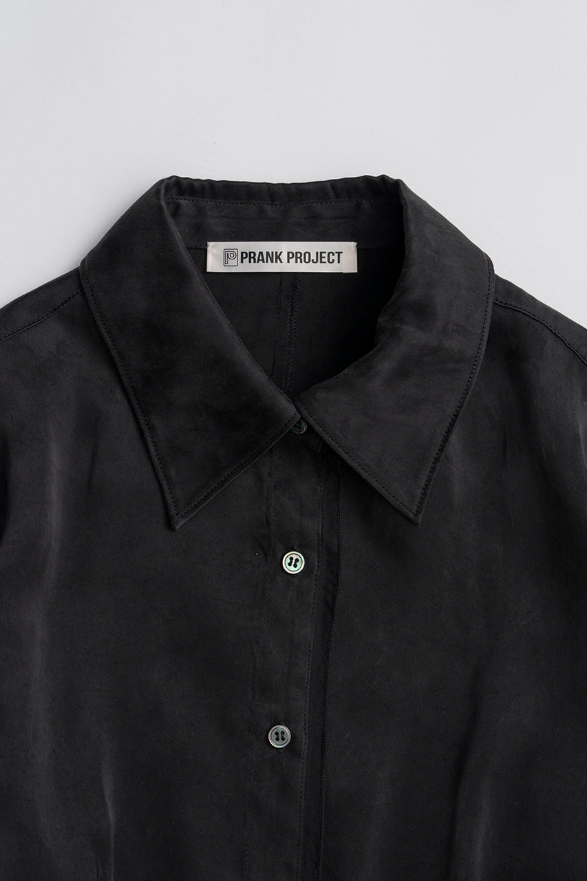 satin cinched waist shirt