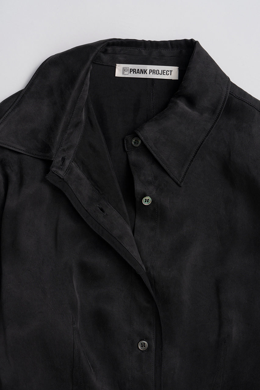 satin cinched waist shirt