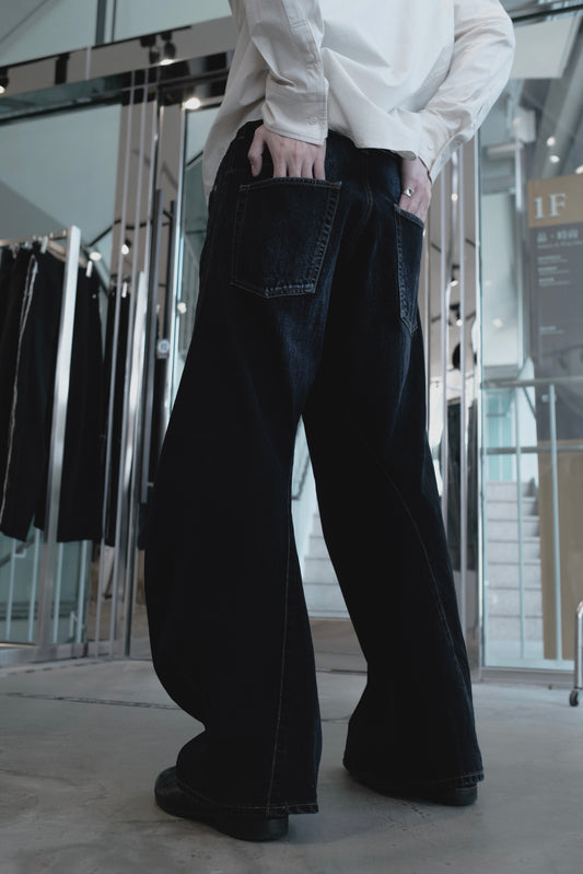 3d curved voluminous leg jeans - faded indigo