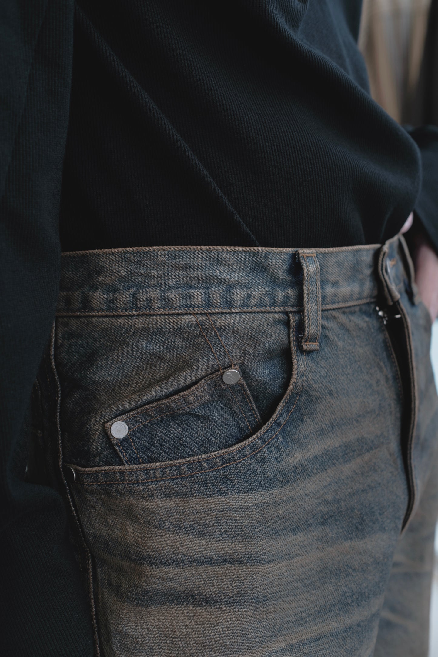 3d curved voluminous leg jeans - mud faded indigo