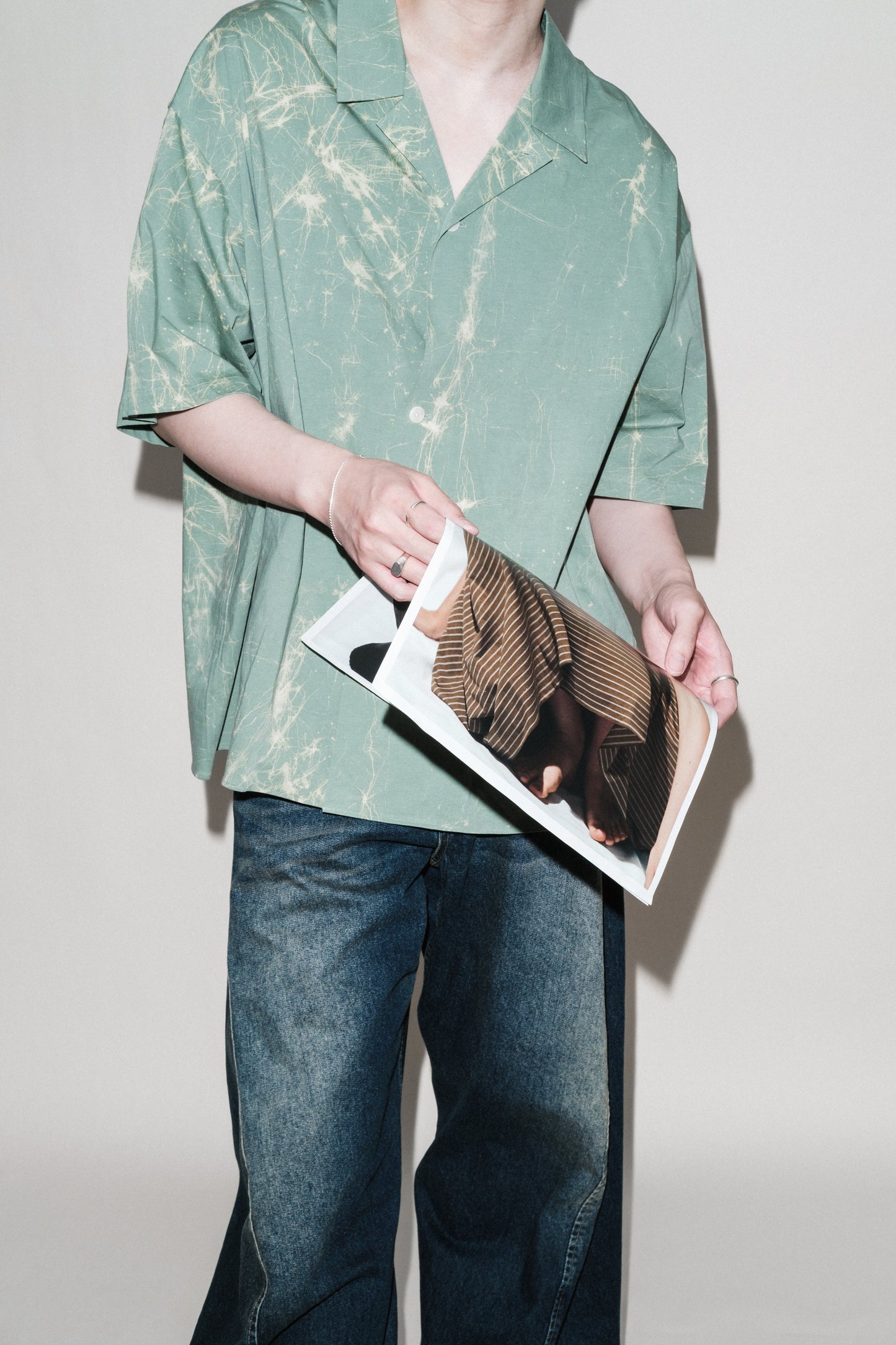 wax resist dye open collar half sleeve shirt