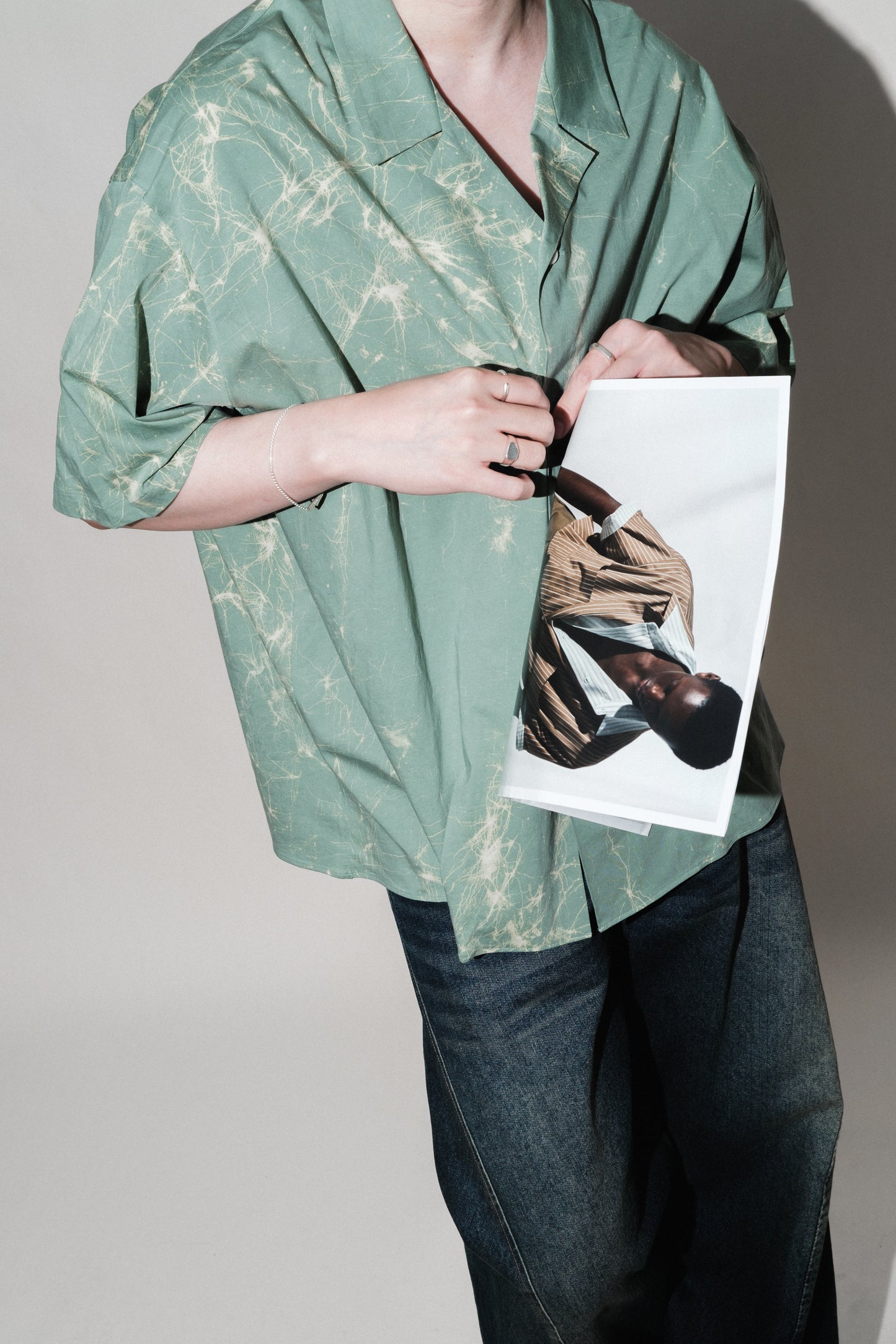 wax resist dye open collar half sleeve shirt
