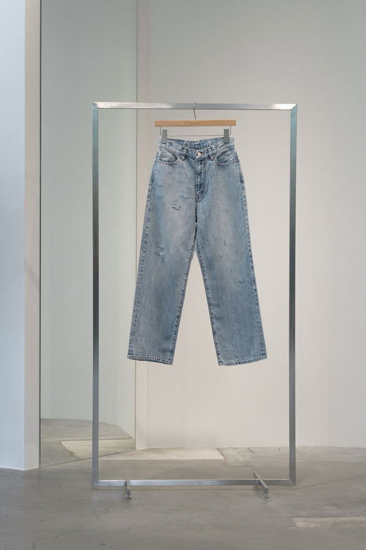 selvage denim wide jeans/faded