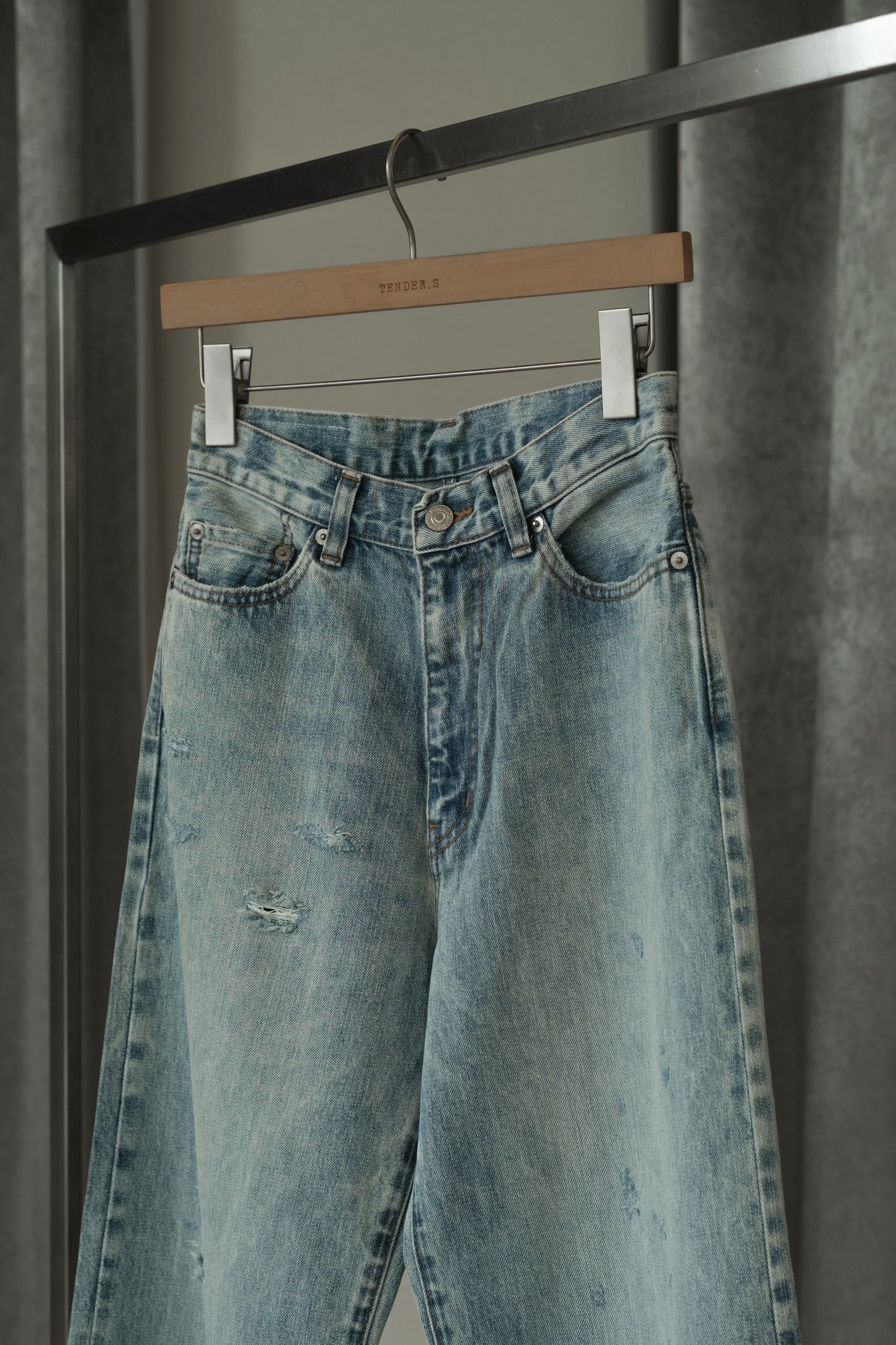 selvage denim wide jeans/faded