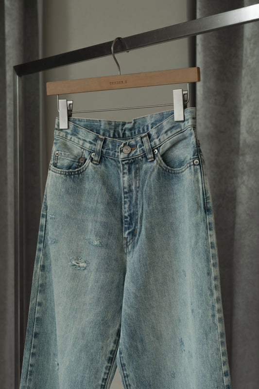 selvage denim wide jeans/faded