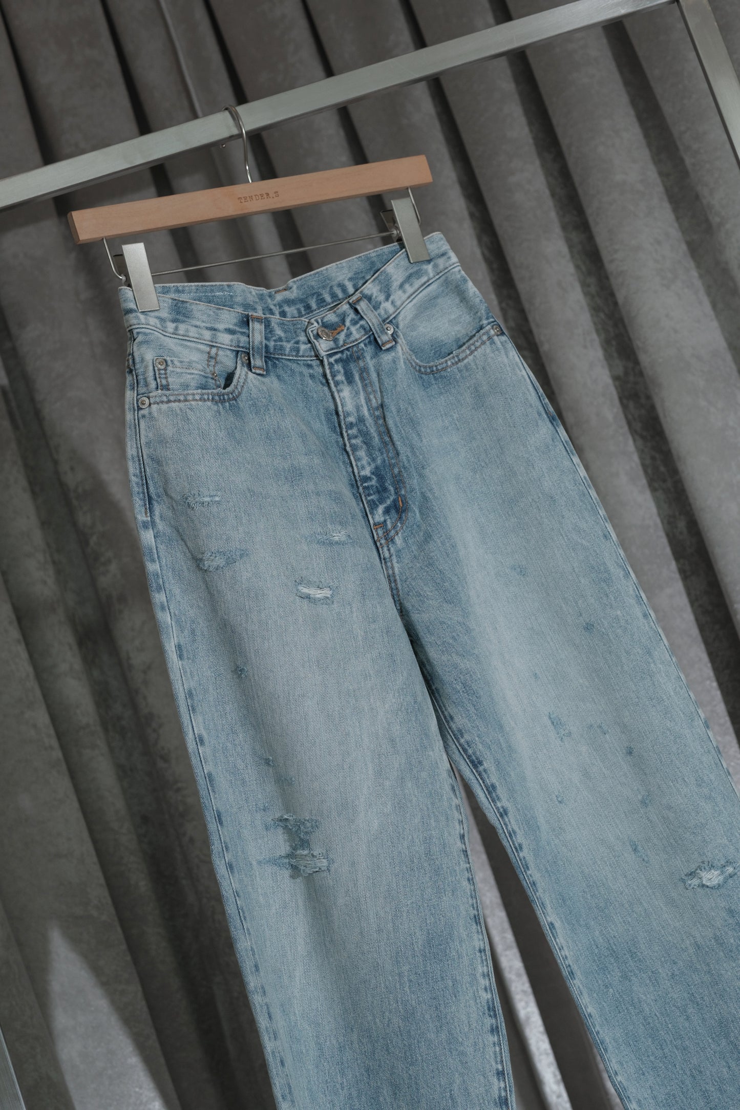 selvage denim wide jeans/faded