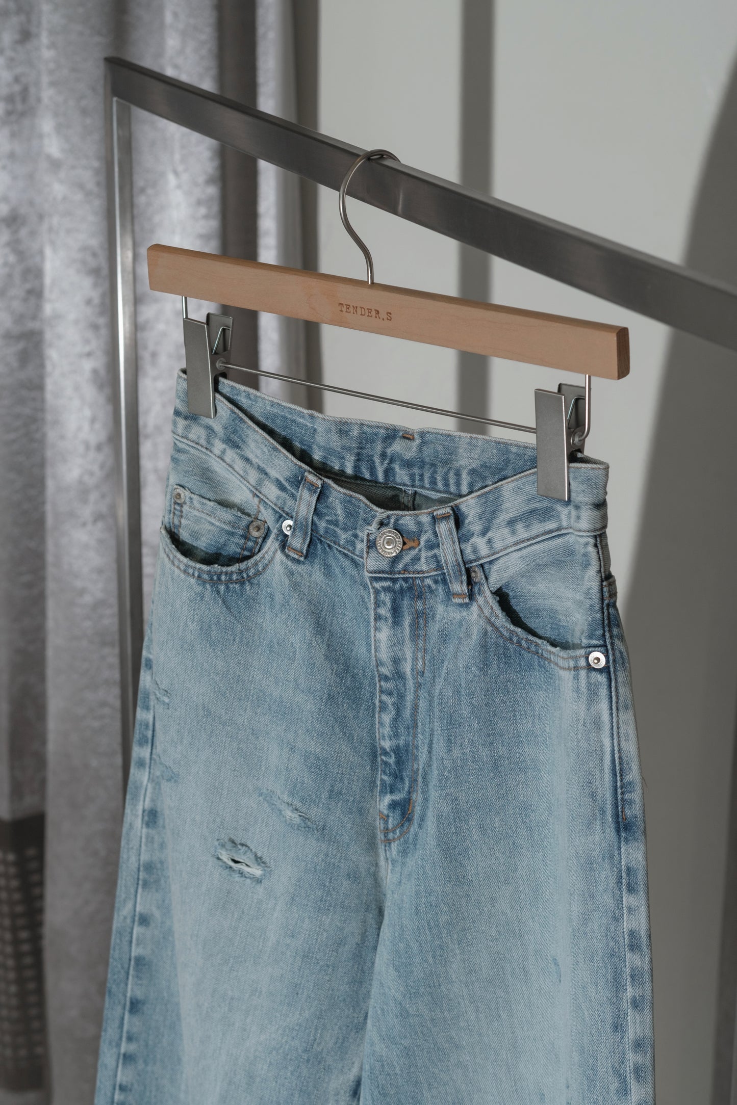 selvage denim wide jeans/faded