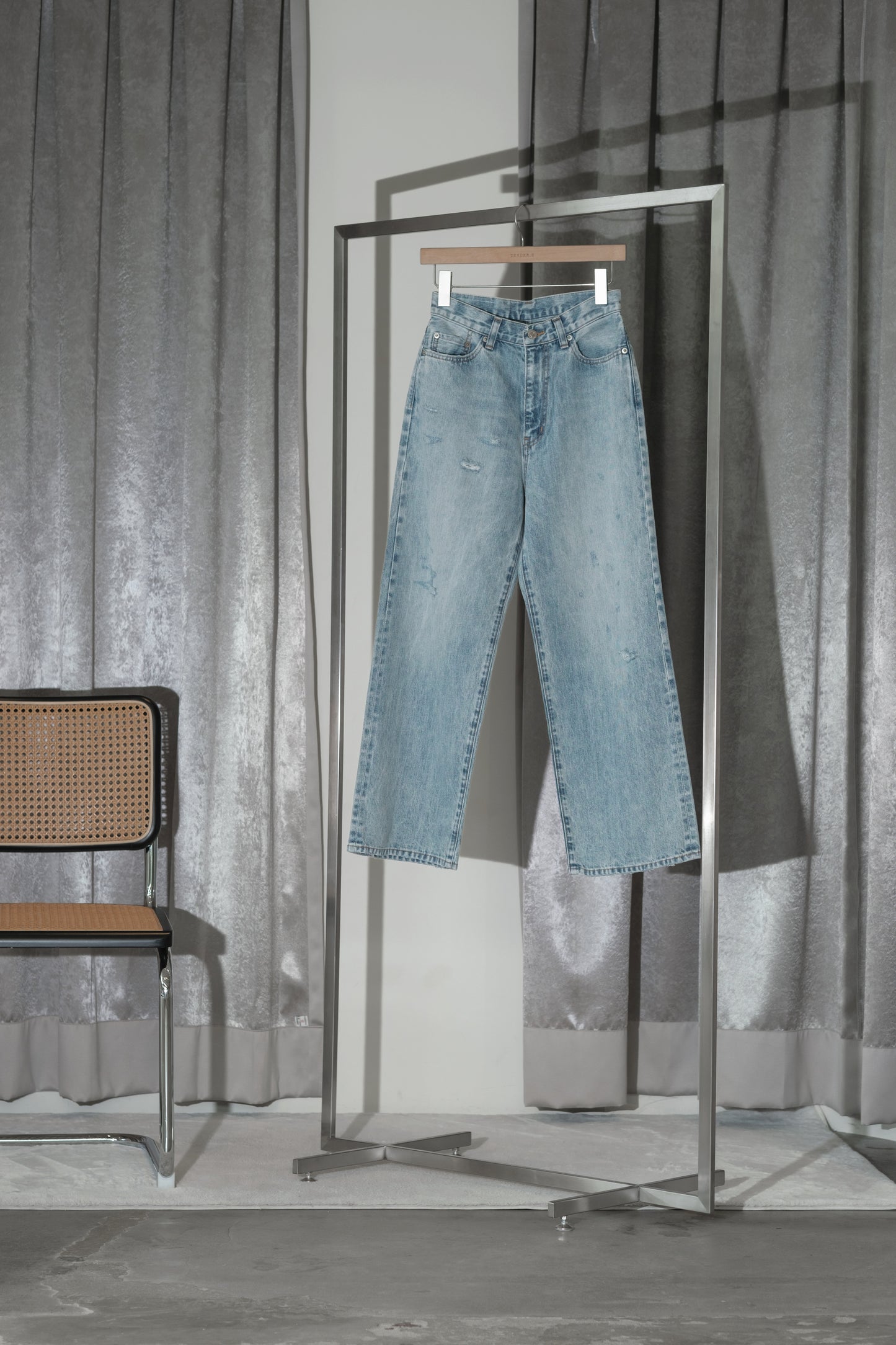 selvage denim wide jeans/faded