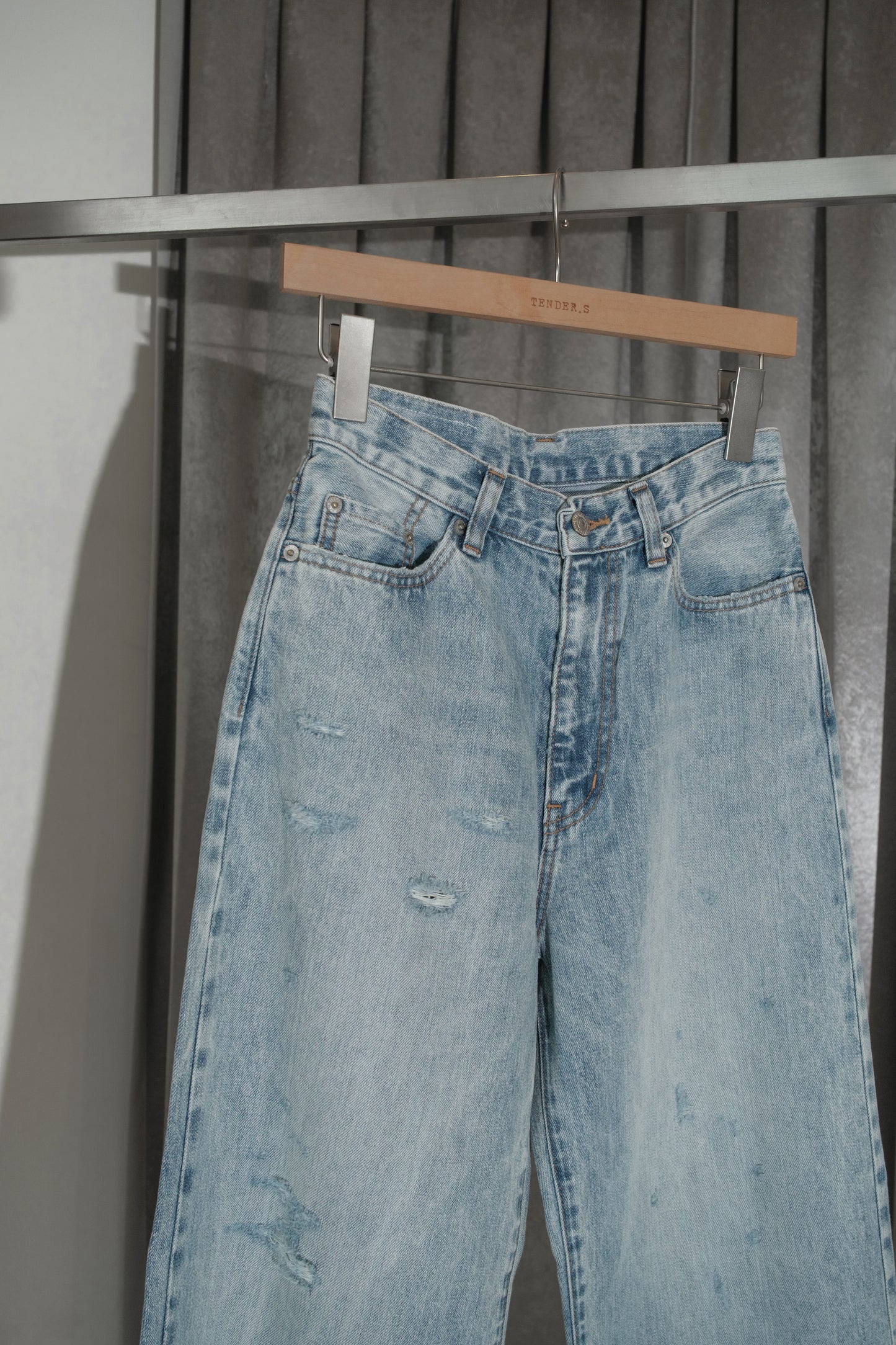 selvage denim wide jeans/faded