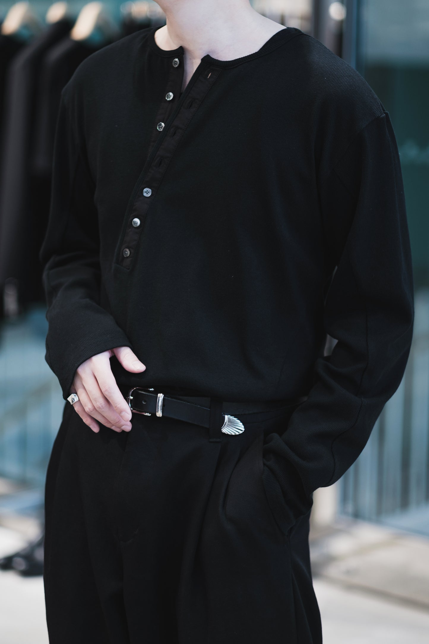 twisted rib henley neck