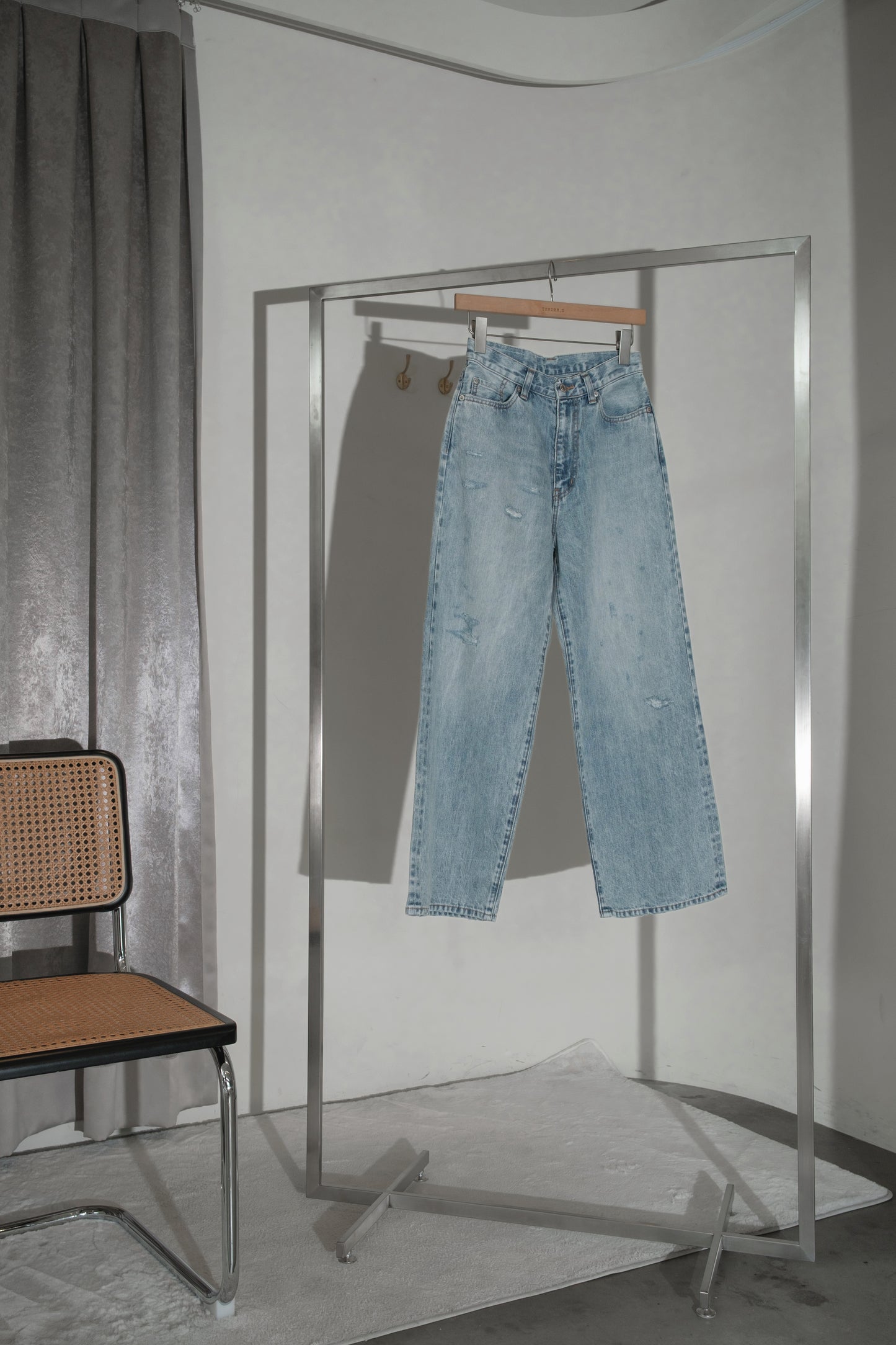 selvage denim wide jeans/faded
