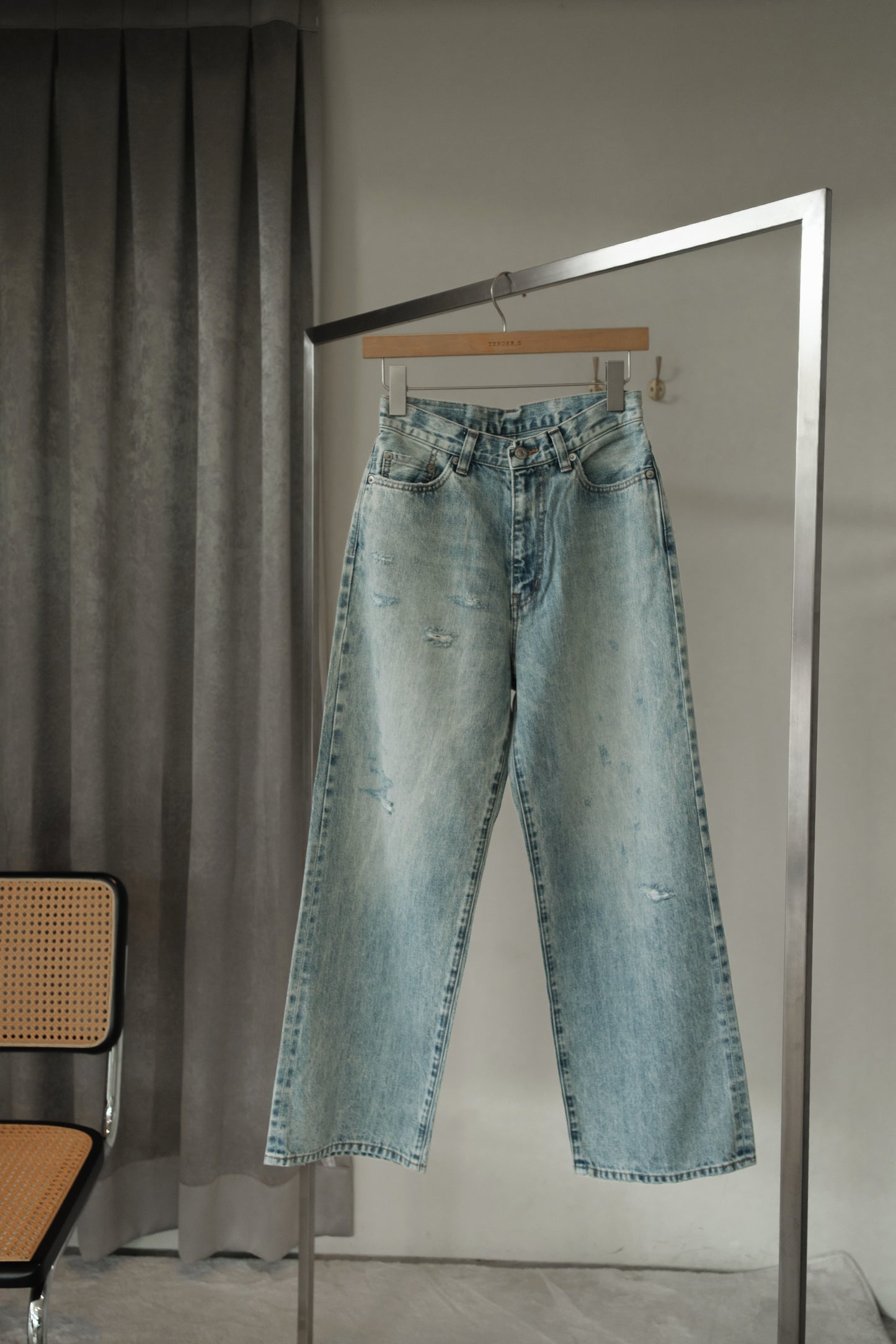 selvage denim wide jeans/faded