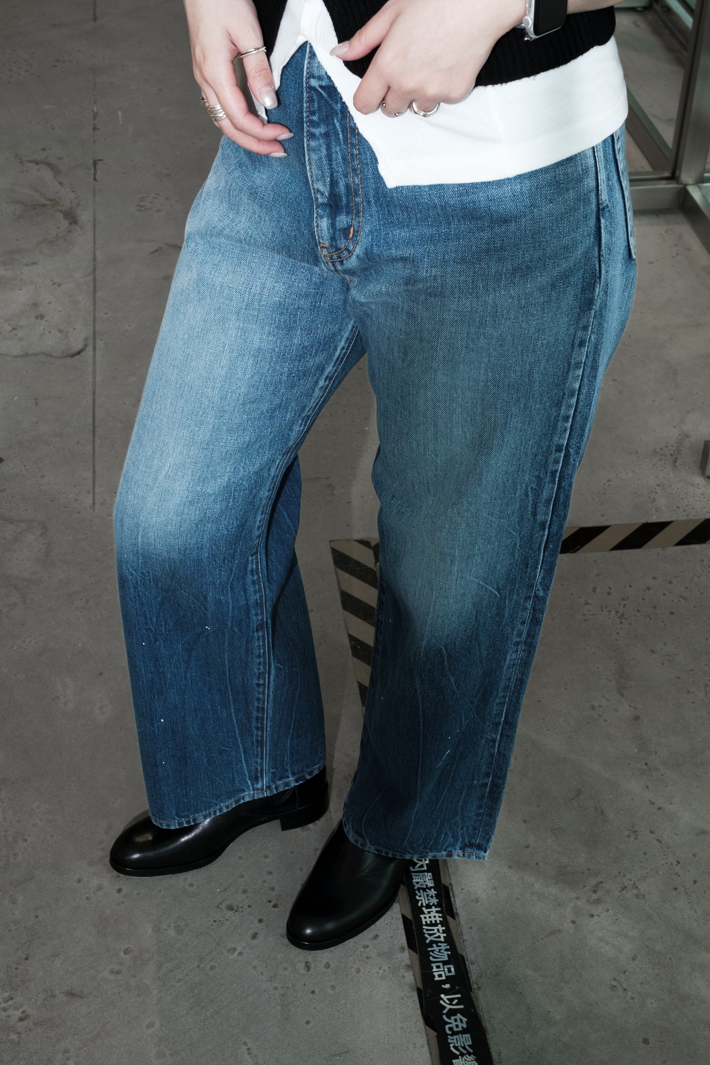 selvage denim wide jeans/used