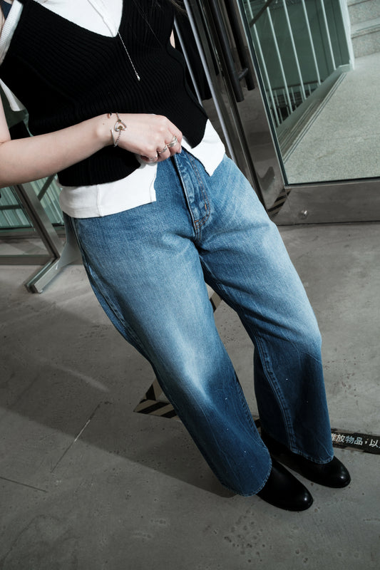 selvage denim wide jeans/used