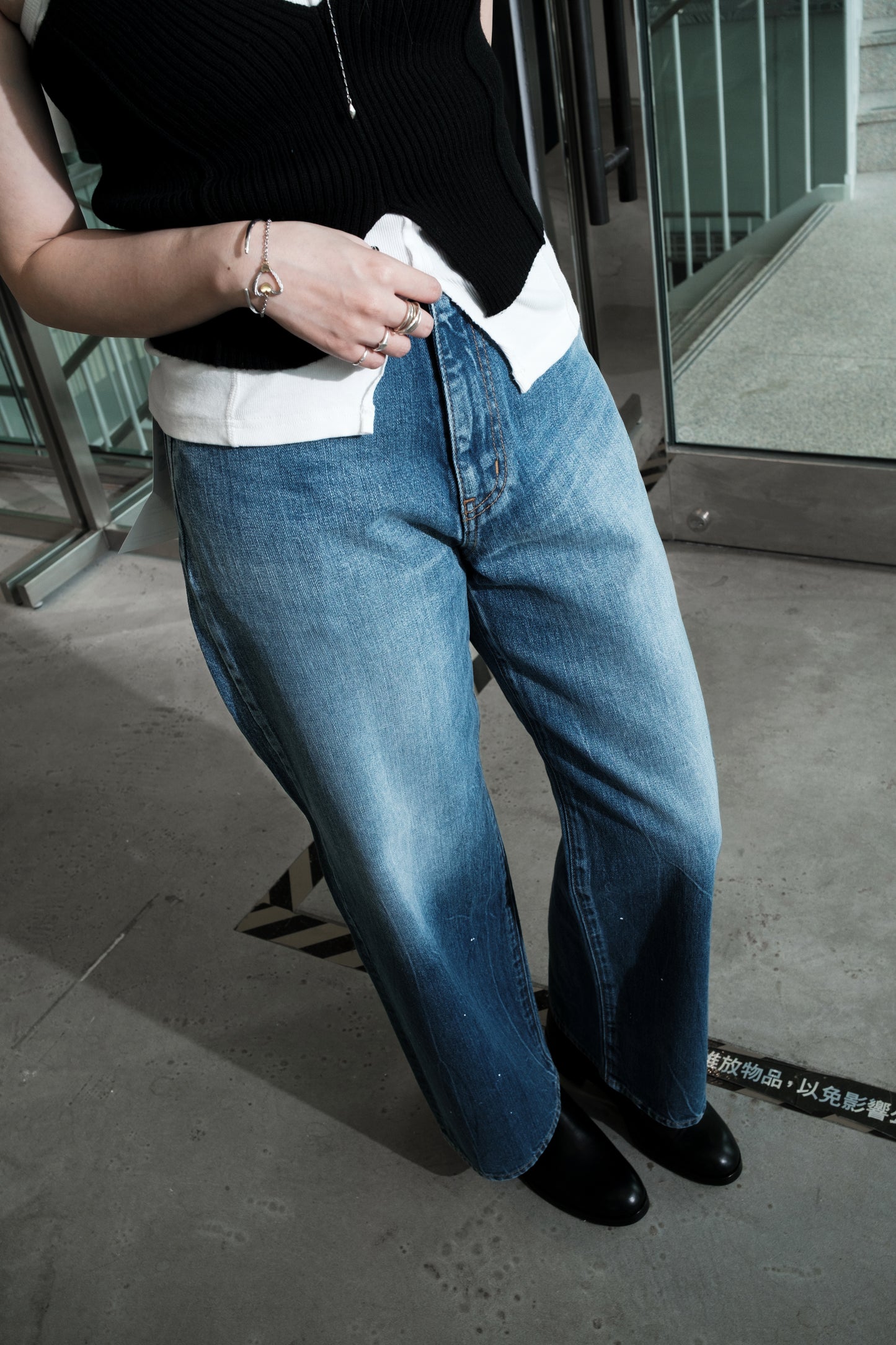 selvage denim wide jeans/used