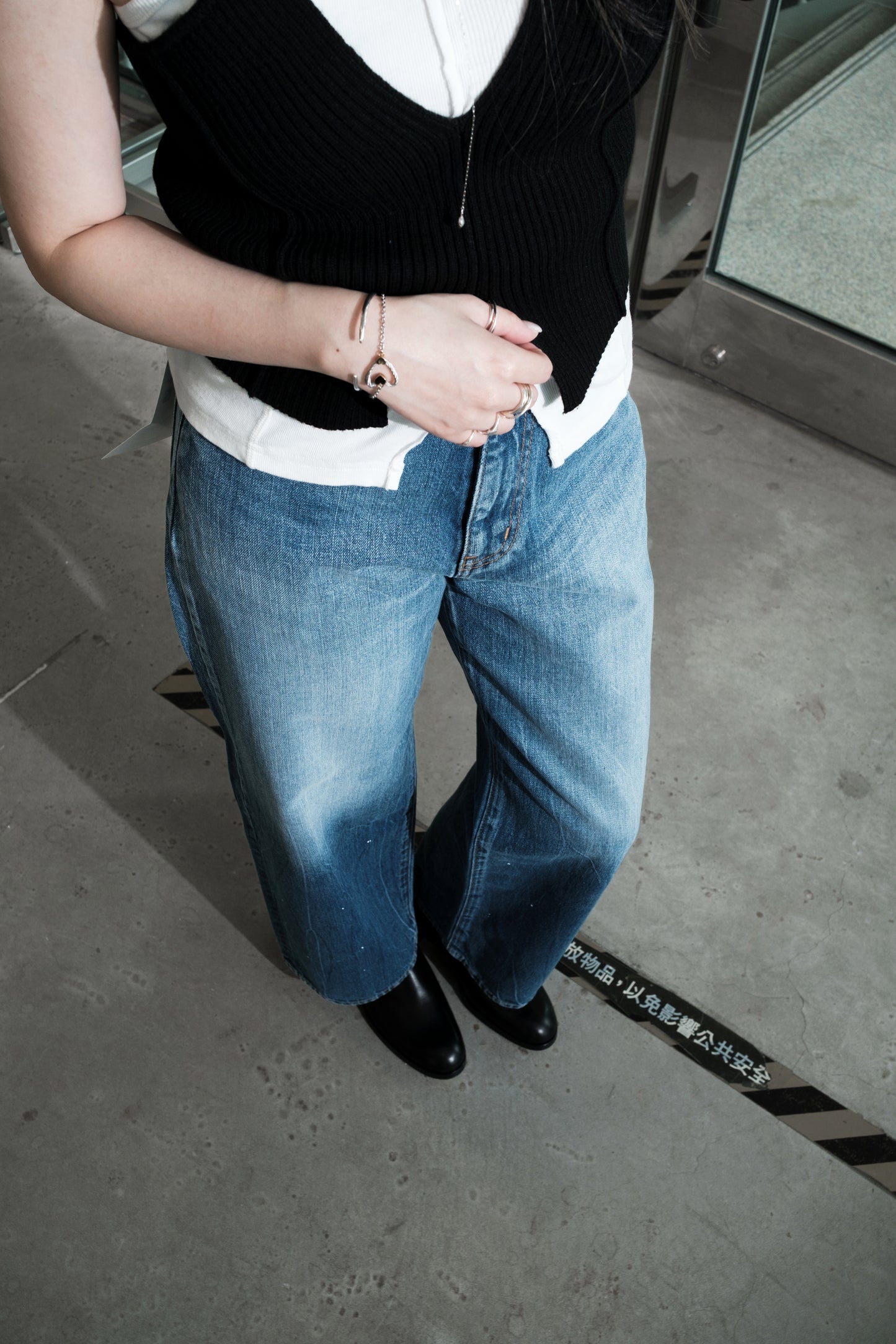 selvage denim wide jeans/used
