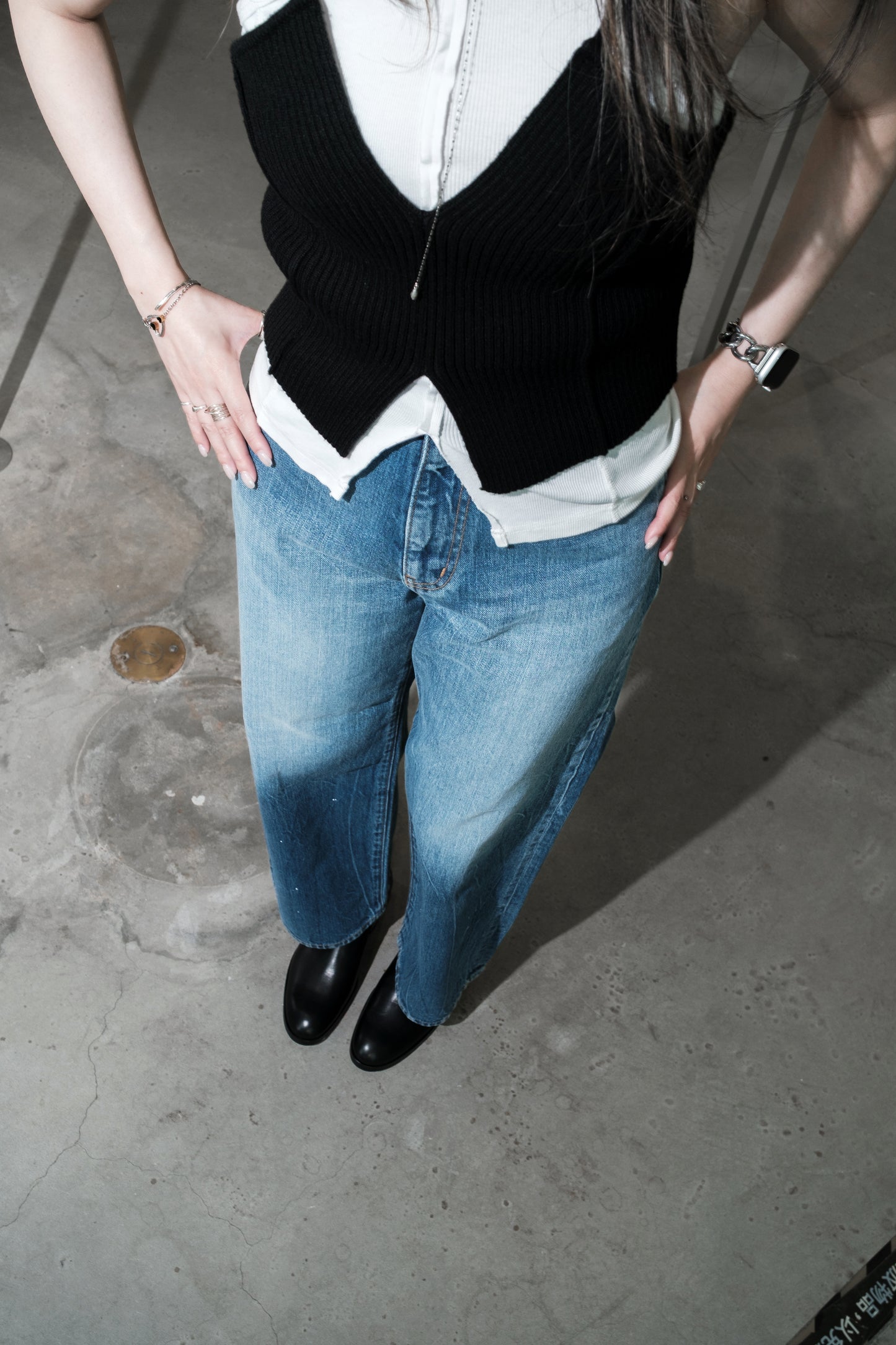 selvage denim wide jeans/used