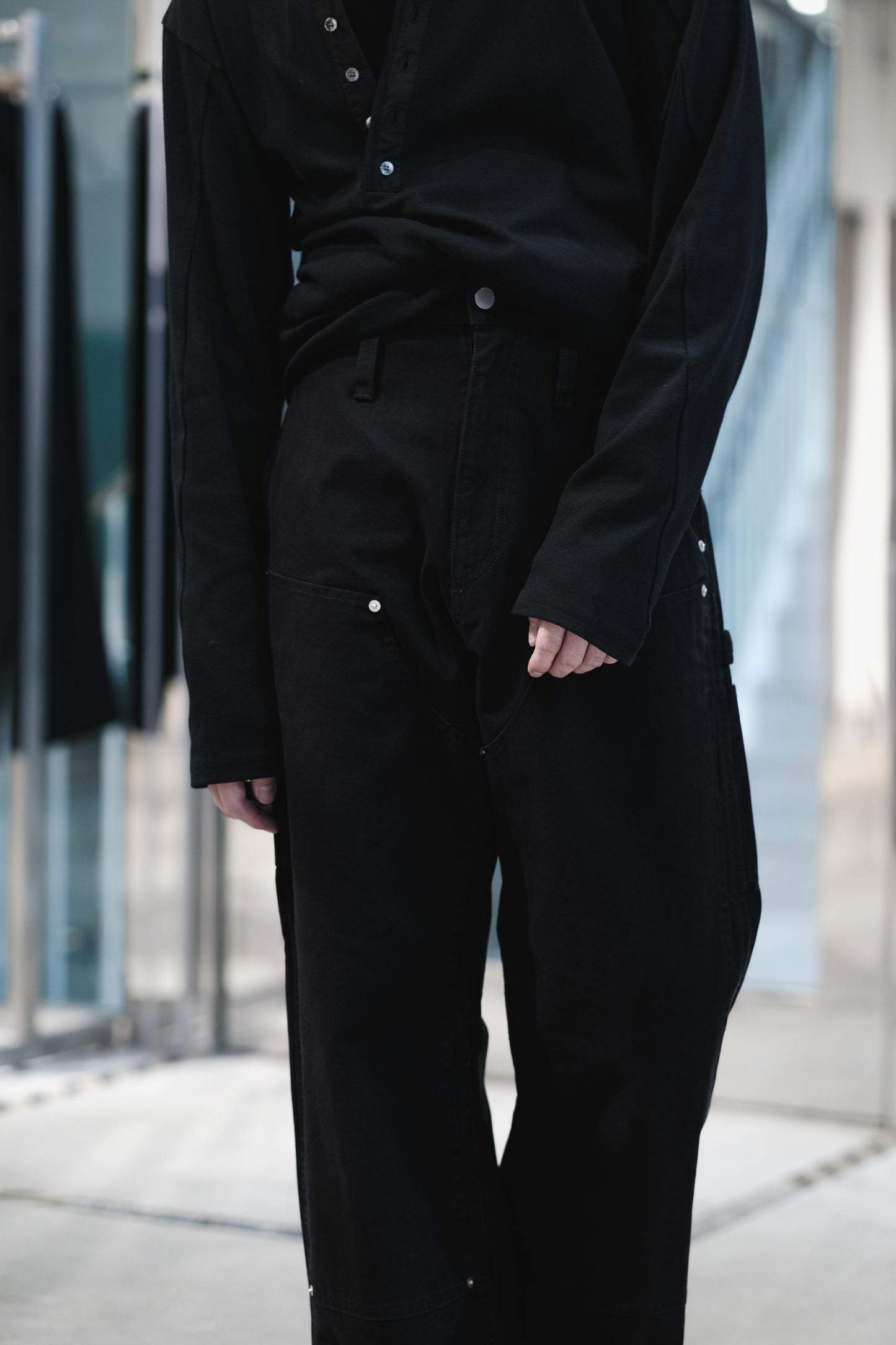 double knee motion pleat canvas pants
