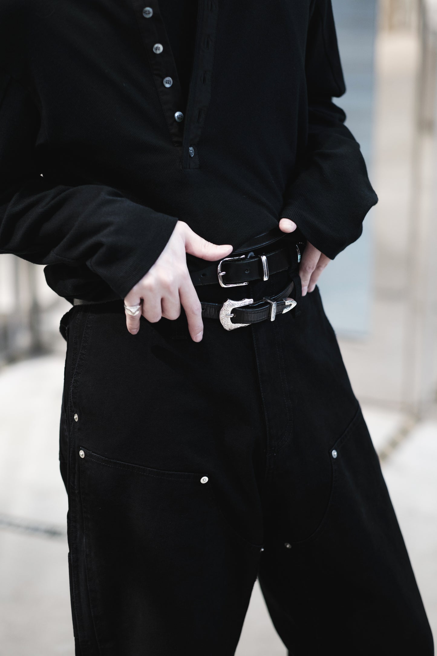 double knee motion pleat canvas pants