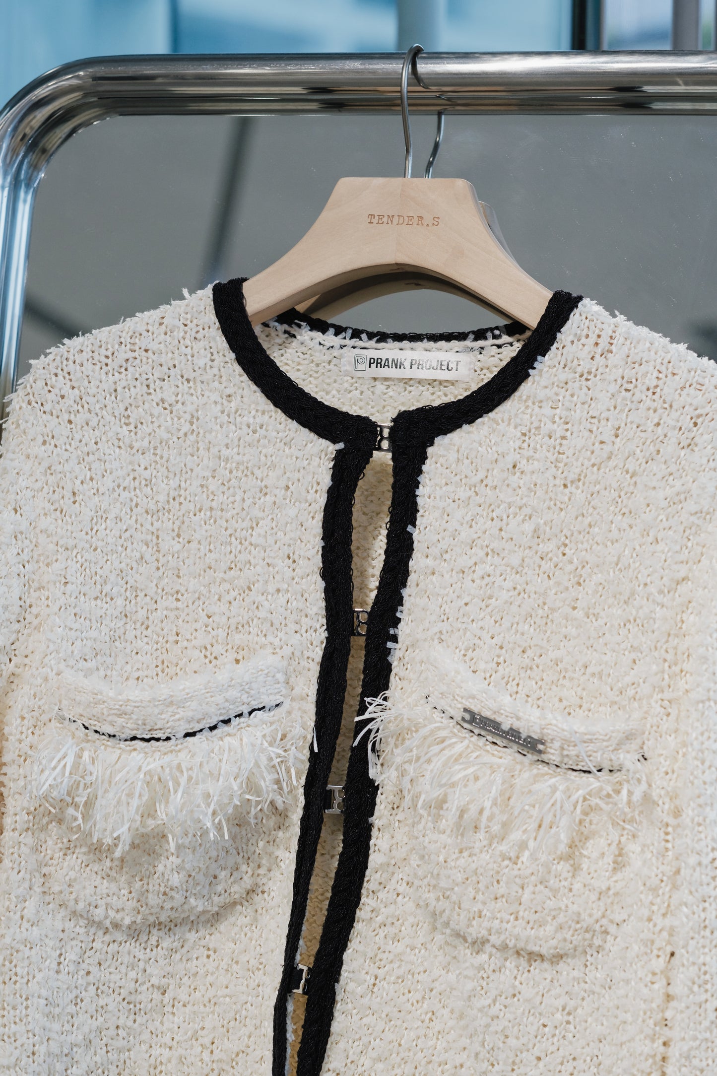 front charm knit jacket