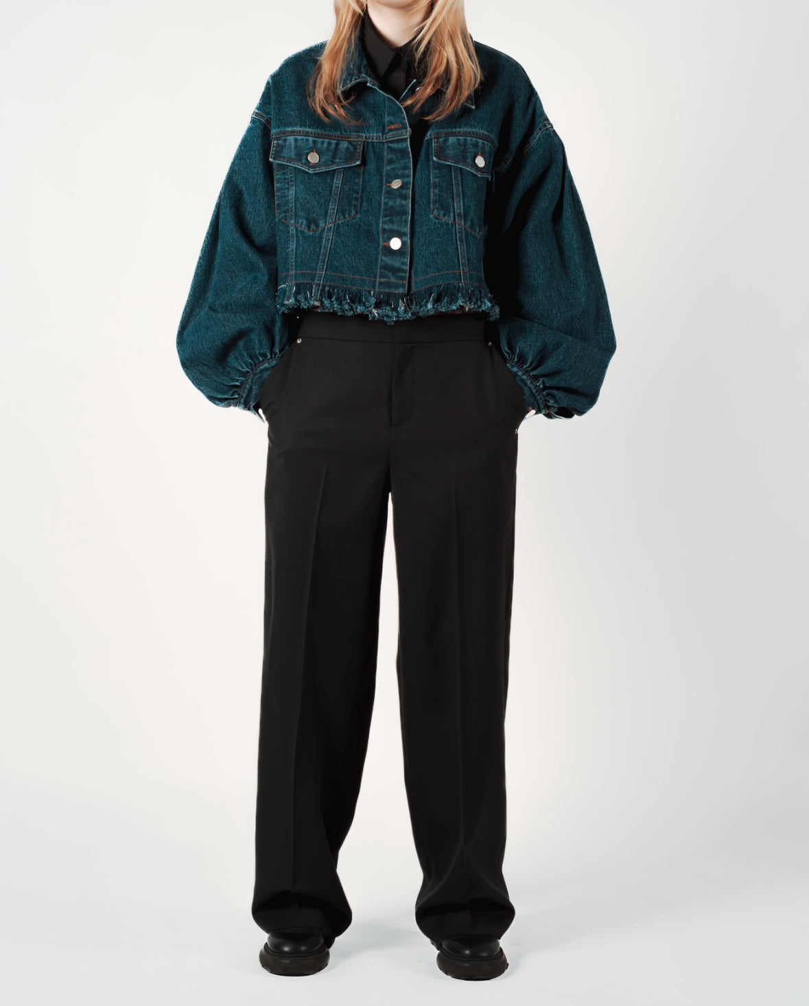 pleats denim blouson