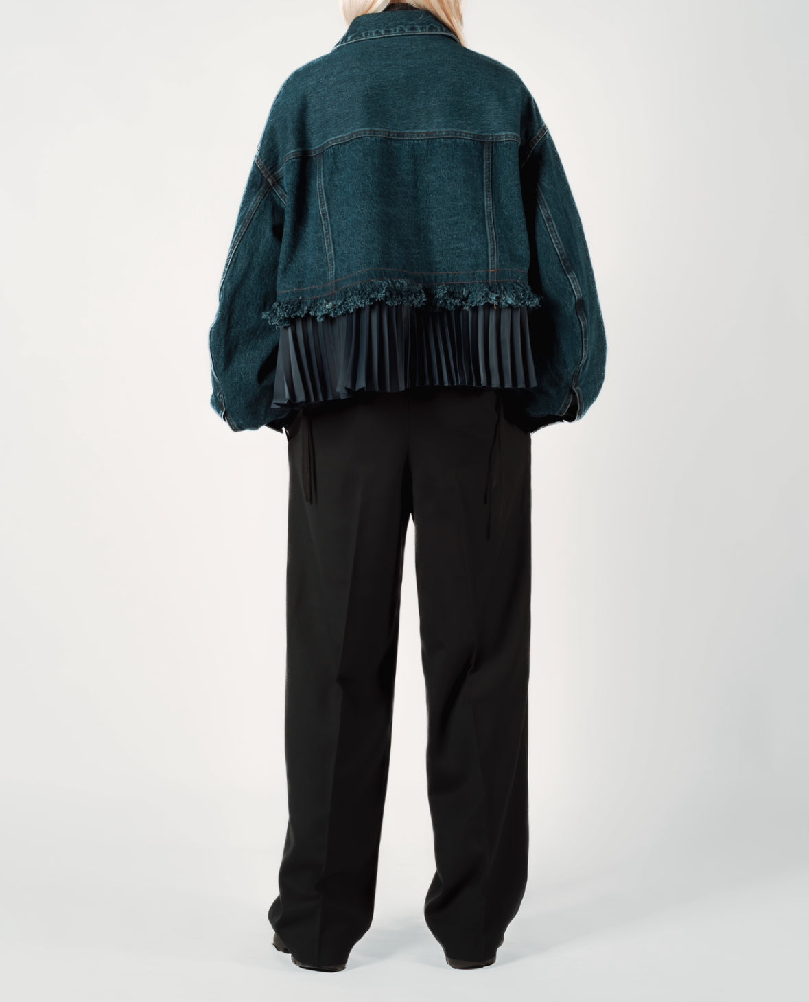 pleats denim blouson