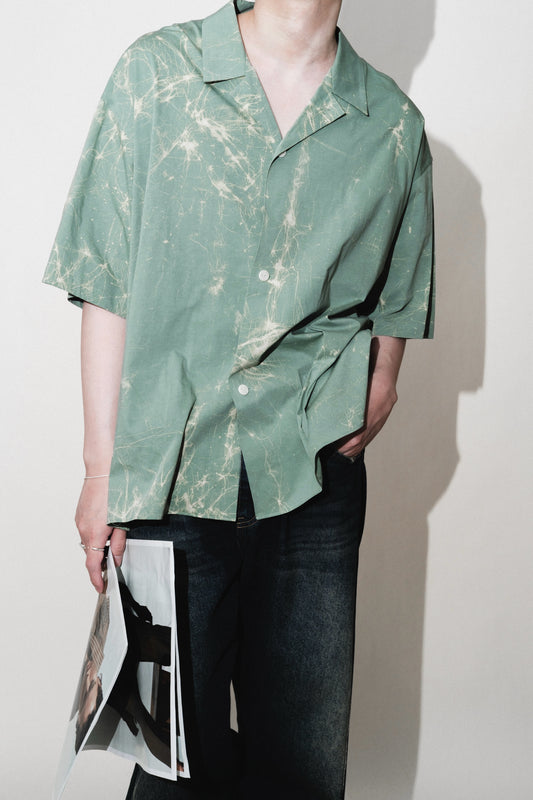 wax resist dye open collar half sleeve shirt