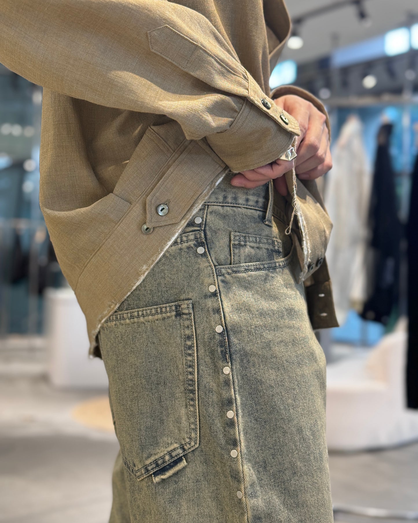 side line studs denim (unisex) saxbeige