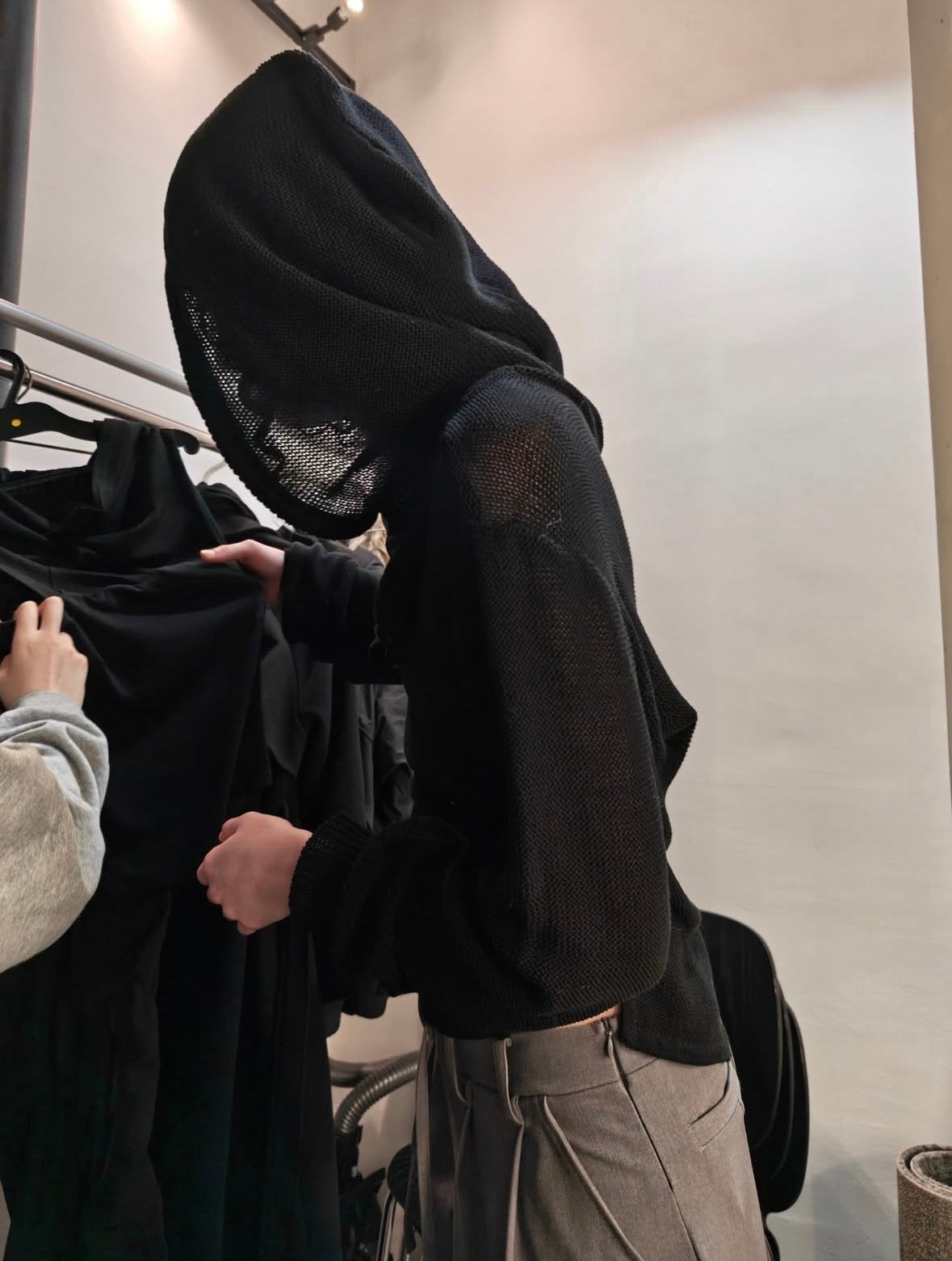 open knit hooded top