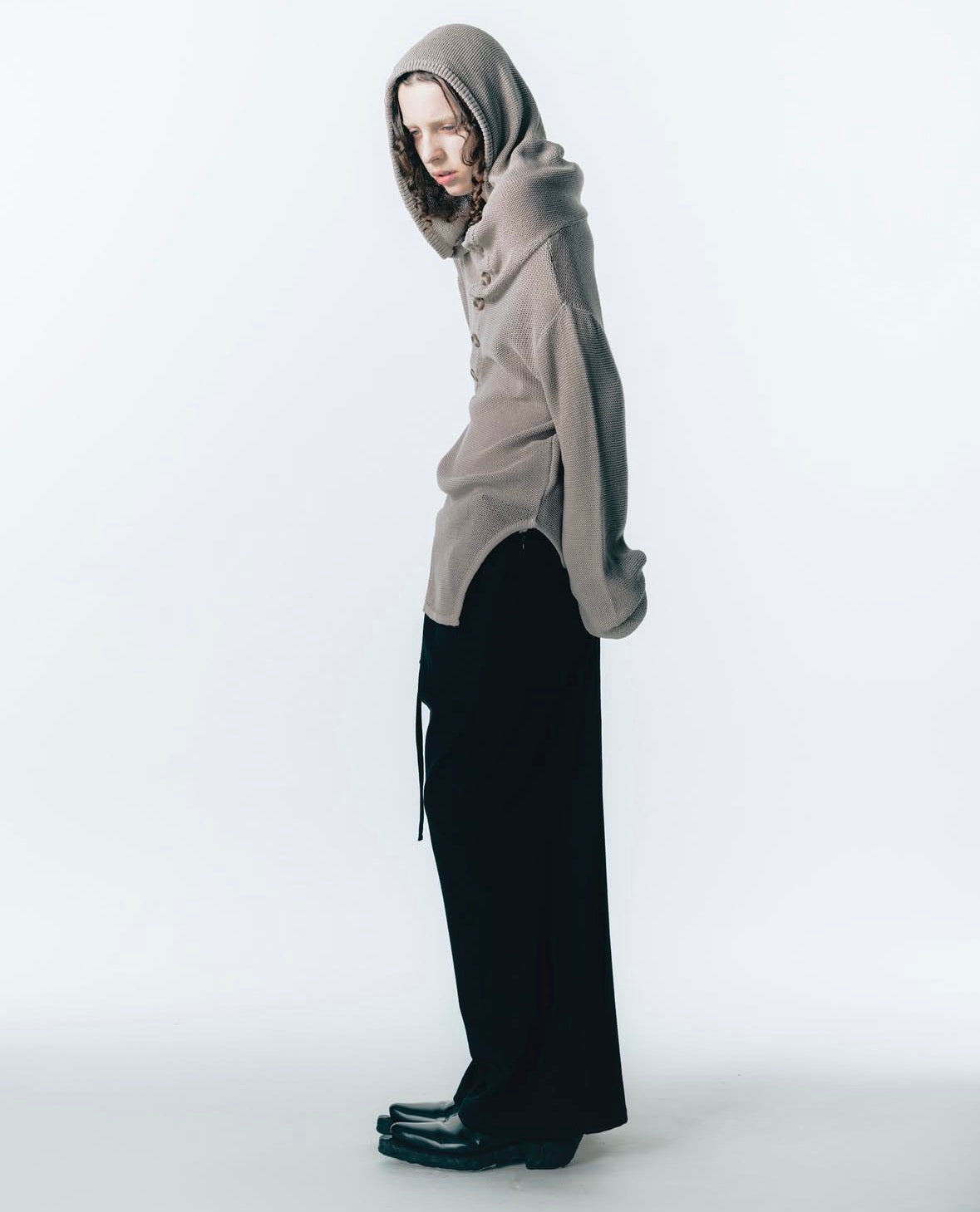 open knit hooded top