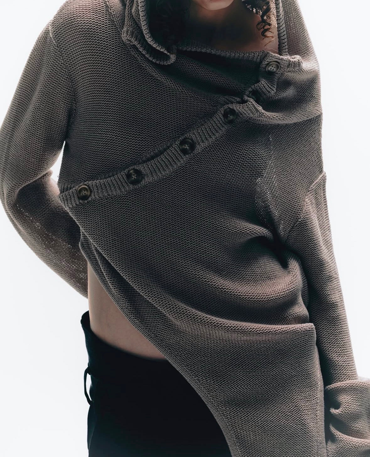 open knit hooded top