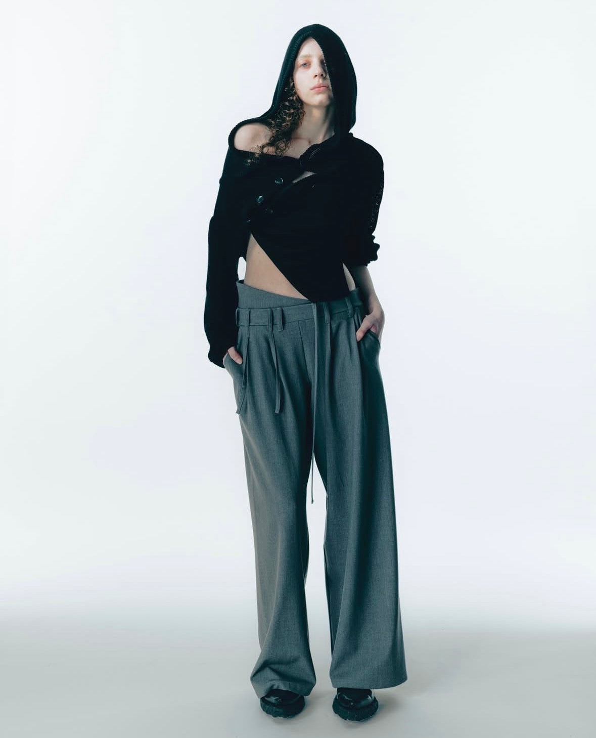 open knit hooded top