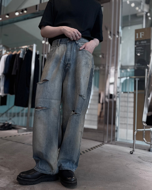 damage denim wide pants