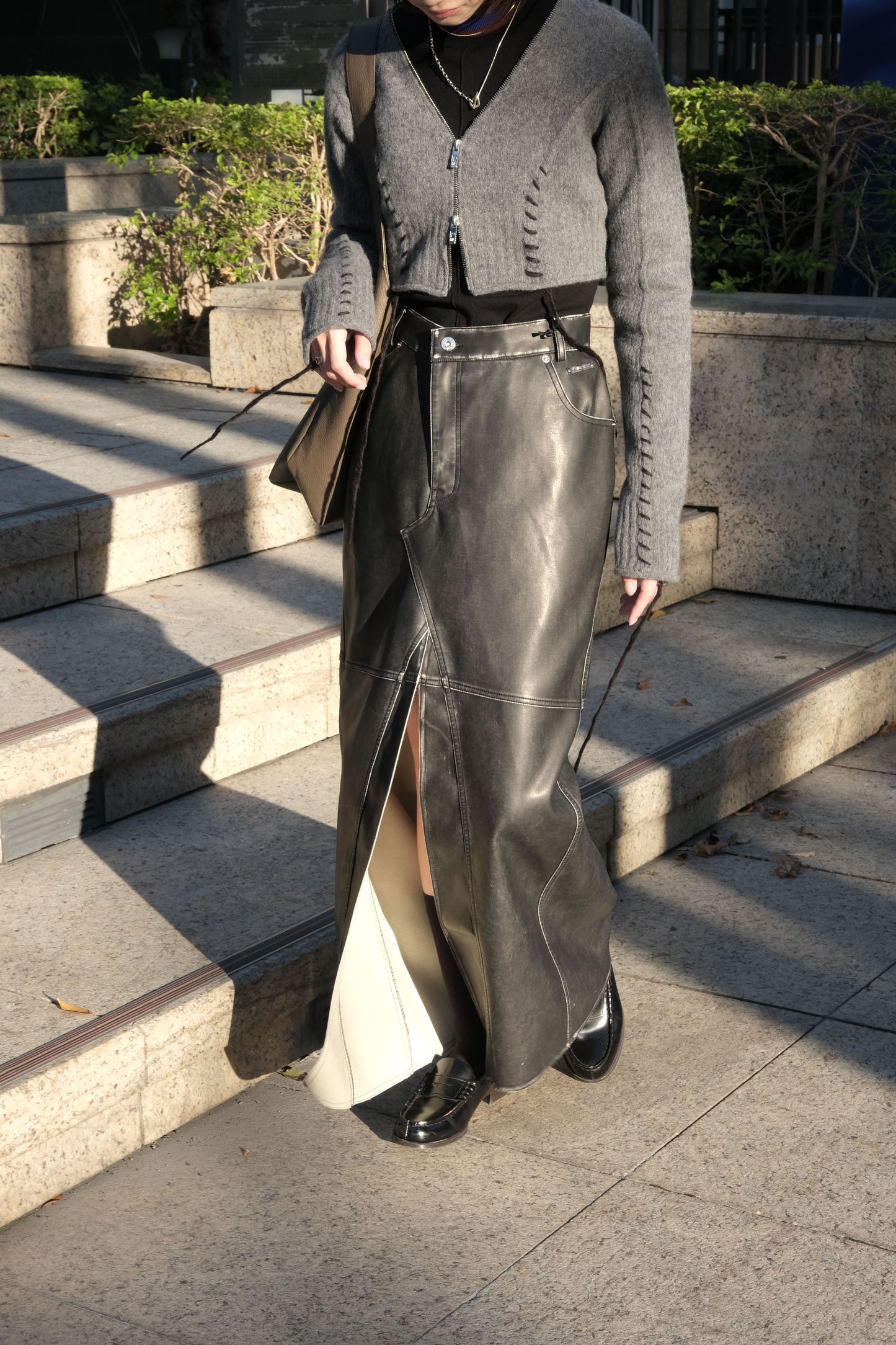 vegan leather slit skirt