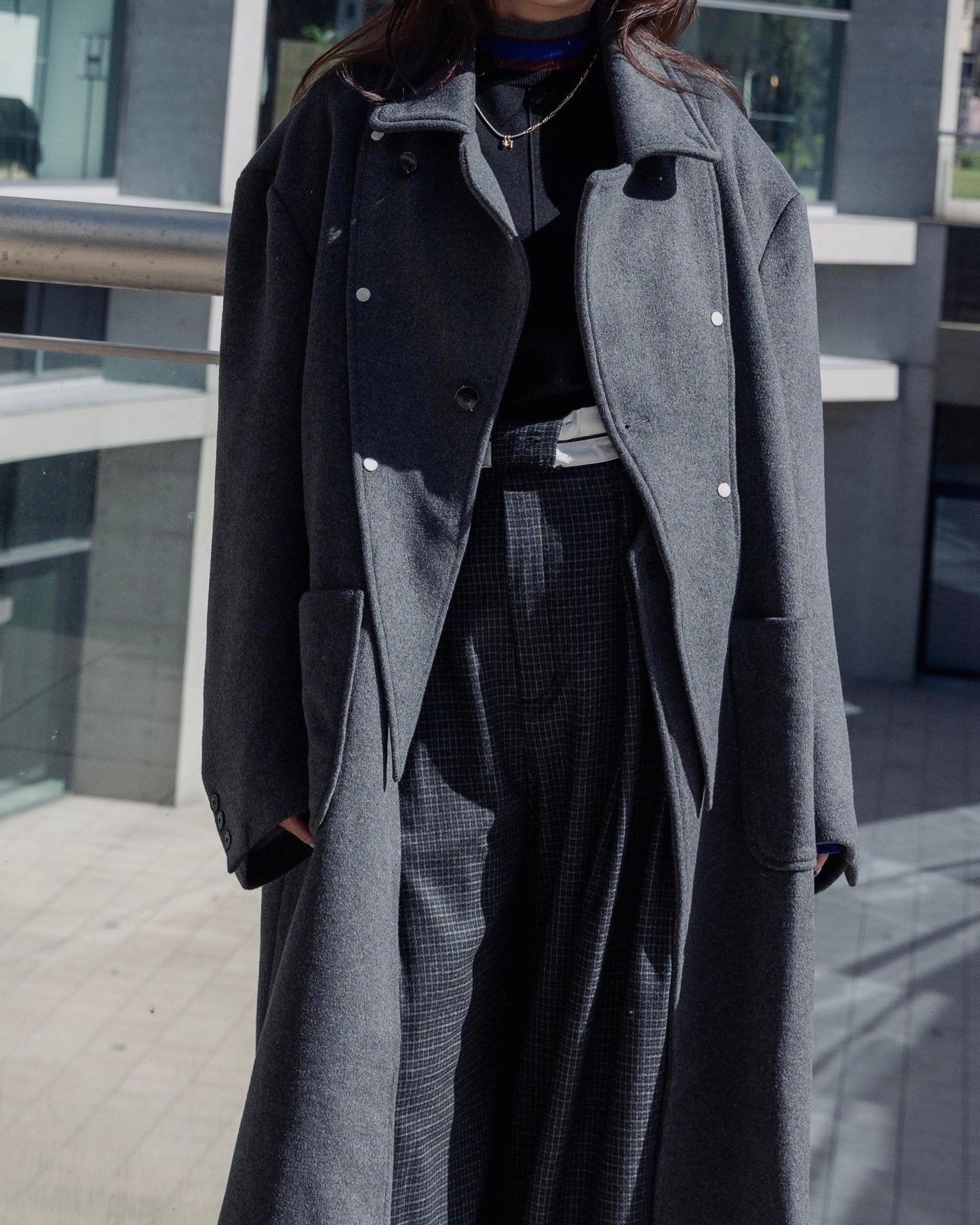 2way accent collar long coat