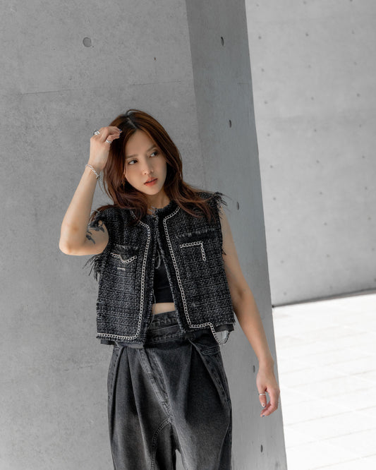 cropped tweed vest