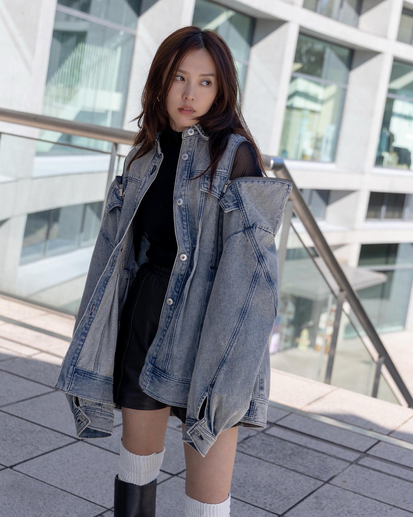 zip denim shirt blouson