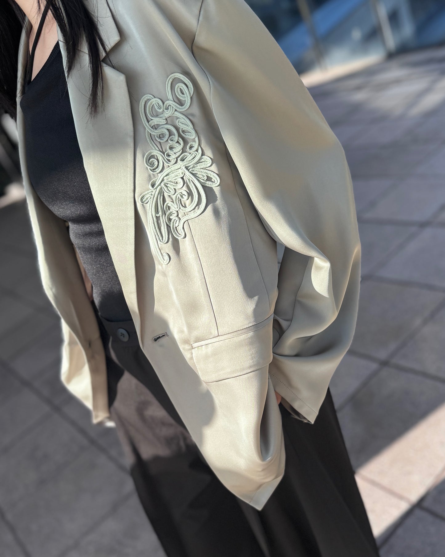 embroidered satin jacket