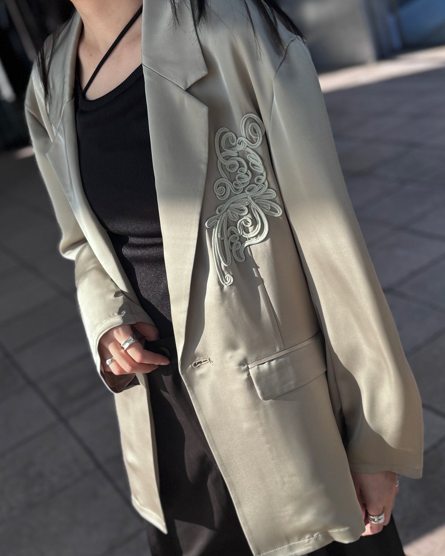 embroidered satin jacket