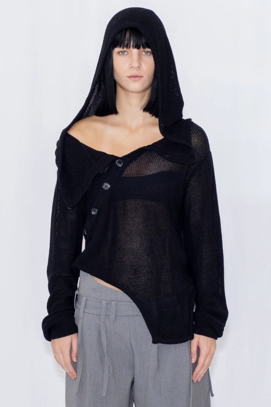 open knit hooded top