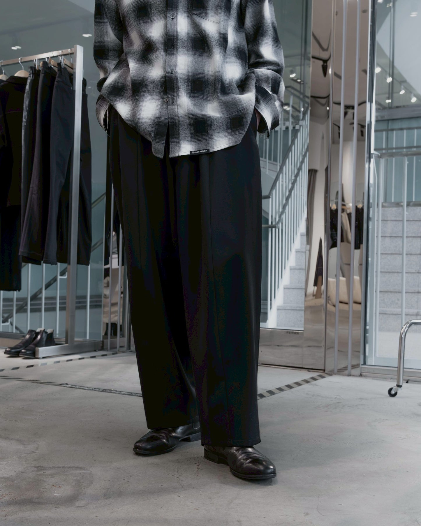 wool wide barrel pants