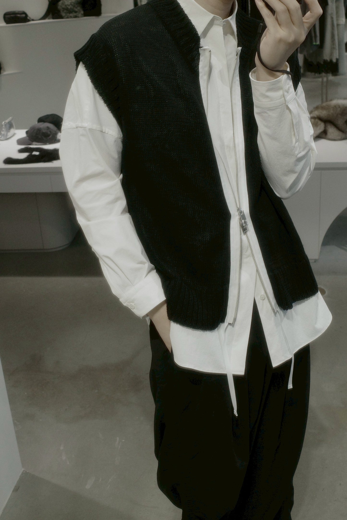 knit zip up vest