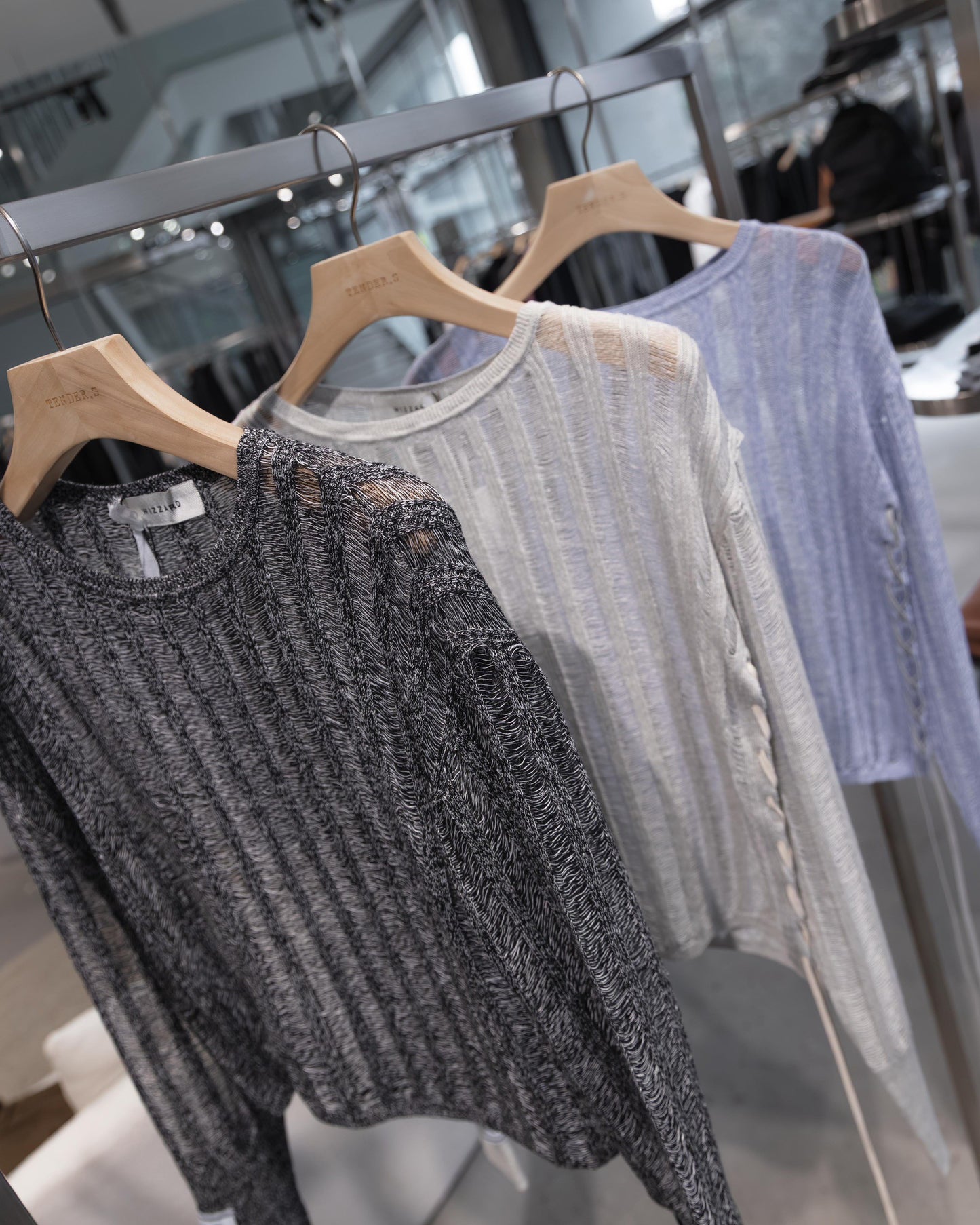 sheer rib crewneck knit